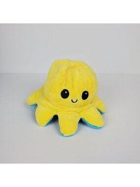 Reversible Double Sided Yellow Blue Angry Octopus Flip Plush Toy Doll